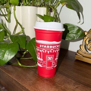 Starbucks Festive Red Cup with White Lid